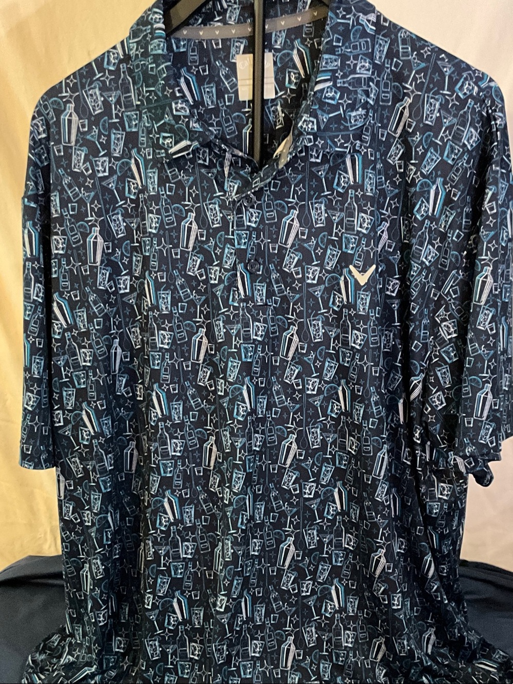 Callaway Navy Polo with Light Blue Graphic Pattern